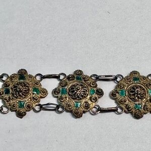 Antique Georgian Style Silver with Gold plate Filigree Flower Bracelet